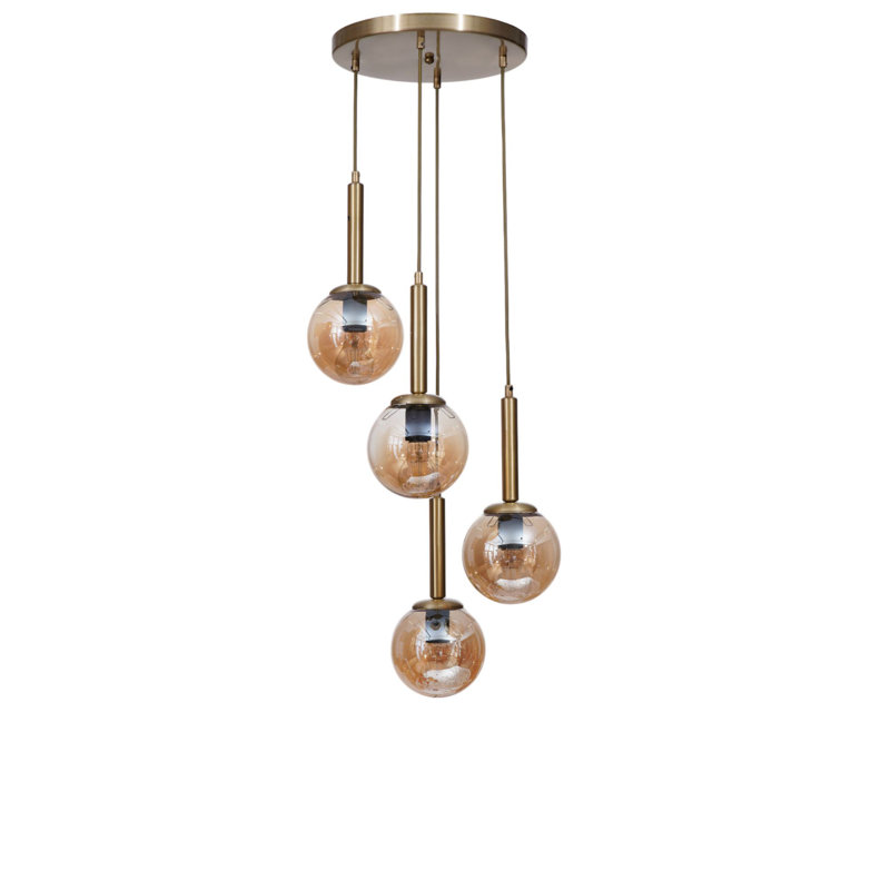 Lustre réglable élégant, finition miel et or, 11,8 diamètre x 5,9 hauteur | Corps en métal avec capuchon en verre | 4 x douilles E27 (40 W maximum) | pour le salon et la salle à manger, design élégant et moderne