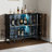 Modern Bar Cabinet with LED Glass Door & Storage – Push-Open , 47.2" W