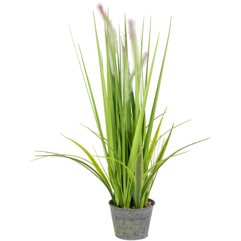 24" Green Artificial Onion Grass Plant in White Plastic Pot