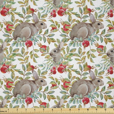 Awad Easter Pattern of Dog Rose and Rabbits Fabric