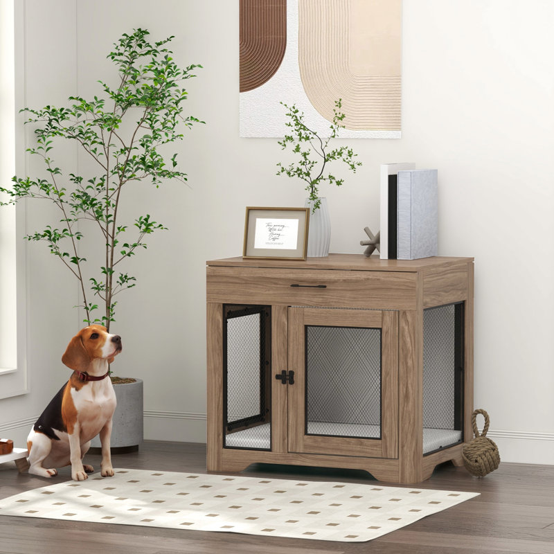 Mobilier pour cage de chien avec tiroir organisateur, pour chiens de taille moyenne, coussin brun pour un repos paisible