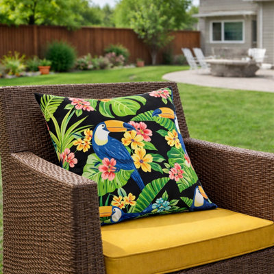 4 Pack Outdoor Pillow Covers ONLY 18x18 Inch, Water-Repellent Decorative Cushion Covers for Patio Furniture, Garden, Porch, Balcony and Outdoor-Toucan Paradise Black
