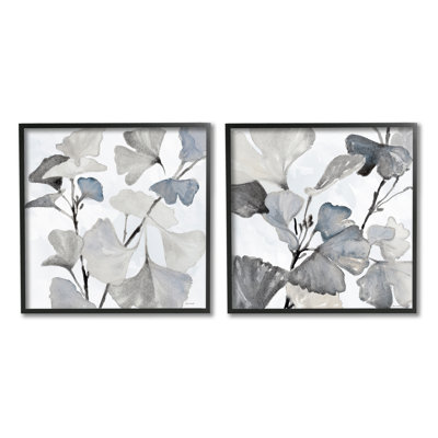 Elegant Monochromatic Plant Leaves Botanical Illustration by Lanie Loreth - 2 Piece Painting Set