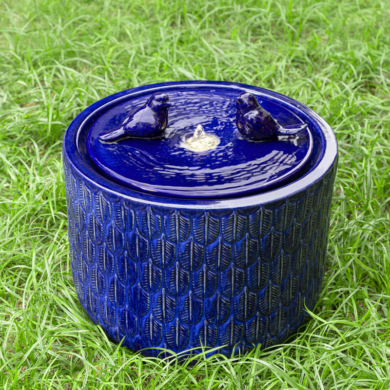 Jaici Weather Resistant Sculptural Fountain with Light, Purplish Blue