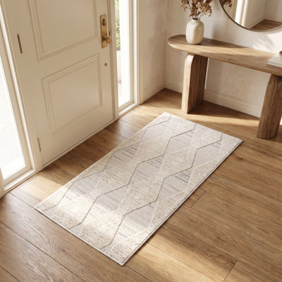 Tapis d'intérieur moderne à motif de branches Jordany, beige crème.