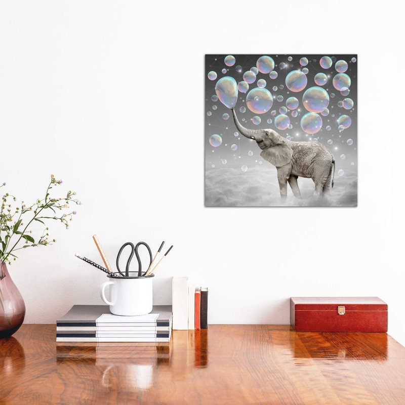 Dream Makers - Elephant Bubbles par Soaring Anchor Designs - impression d'art graphique, H 12 po x l 12 po x P 0,75 po