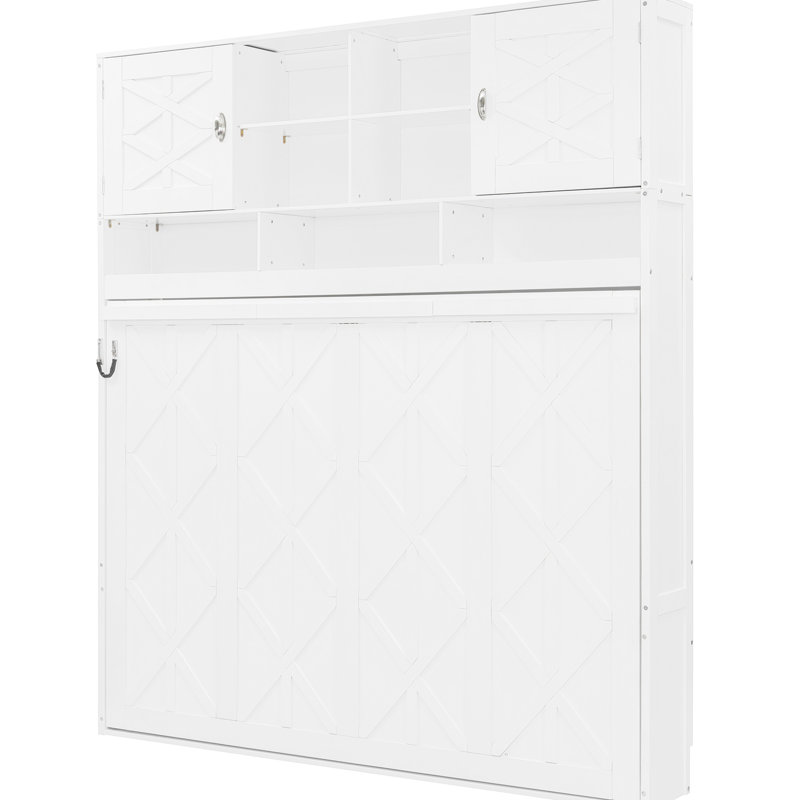 Lit mural rayé White Diamond, grand lit, avec grand espace de rangement et support de charge de 600 lb offrant beaucoup de rangement, caractéristiques, ajustement de matelas de 6 à 8 pouces