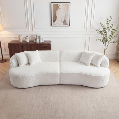 114''W Compressed Oversized Sectional Curved Sofa,Modern Luxury Chenille Fabric 4-Seater Sofa With 3 Pillows