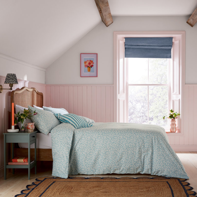 Rosebud Brushed Cotton Duvet Cover Set, Blue, Double Duvet Cover + 2 Standard Pillowcases