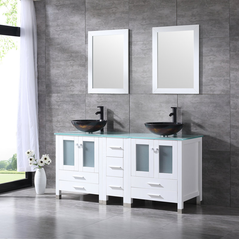 Ensemble de meuble-lavabo double 61,5 "avec miroir Roode, Noir, Bourgogne / rouge / jaune