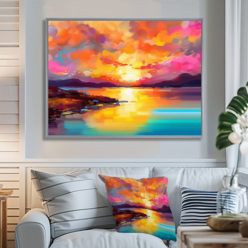 Coucher de soleil avec des reflets colorés II - Coastal Sunset, reproduction sur toile, H 34 po x l 44 po, Argent argent