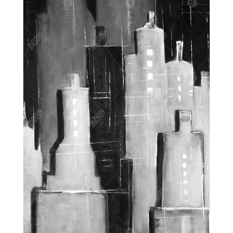 Paysage urbain abstrait noir et blanc - Toile encadrée 48 "x 60"