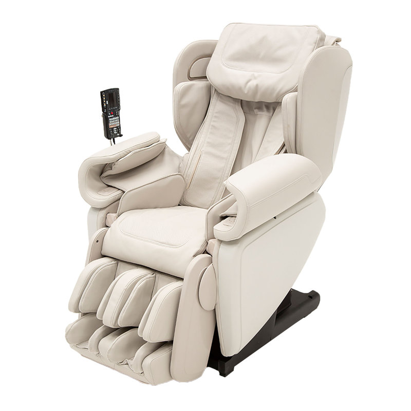 Faux Leather Heated Massage Chair with Ottoman, White Faux Leather