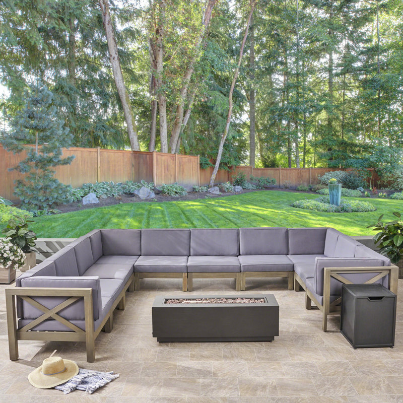 10 - Person Modular Patio Conversation Set with Cushions, Gray Frame / Dark Gray Cushion