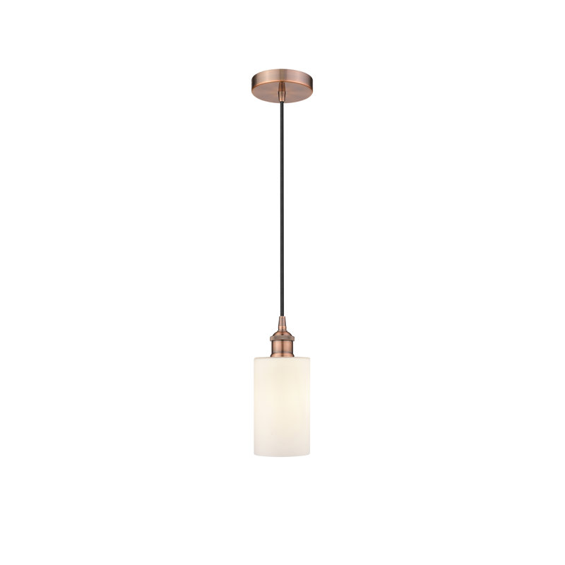 Luminaire suspendu cylindrique à 1 lumière Ervine, Blanc mat, Cuivre antique