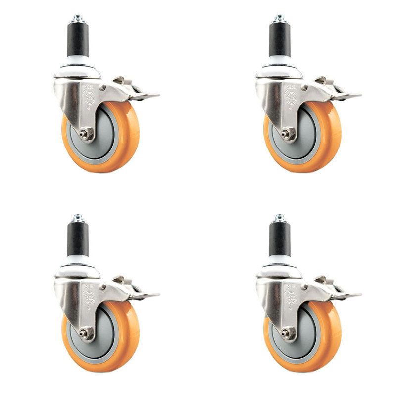 Frein de verrouillage à roulettes extensibles en polyuréthane pivotant de 4 pouces en acier inoxydable 316SS de 1-1 / 4 po