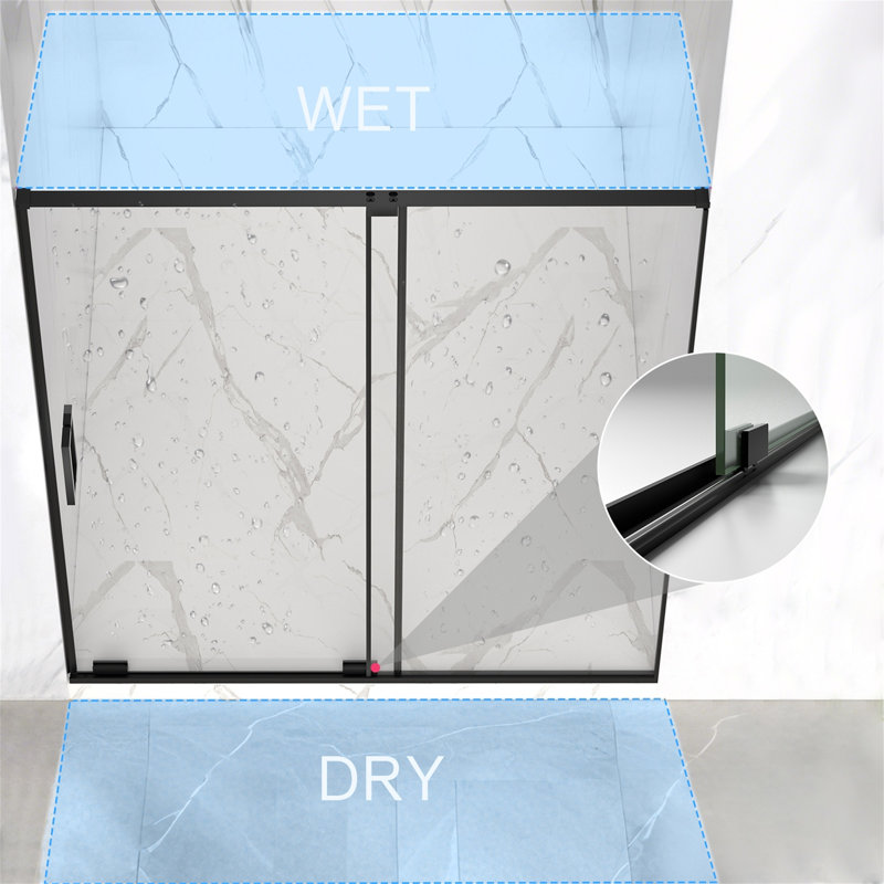 56-60-inch Matte Black Semi-frameless Sliding Shower Door, Matte Black