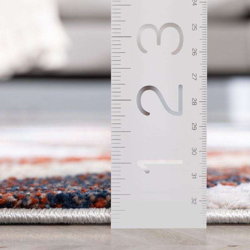 Geometric Blue and Orange Synthetic Area Rug, 5'3" x 7'3"