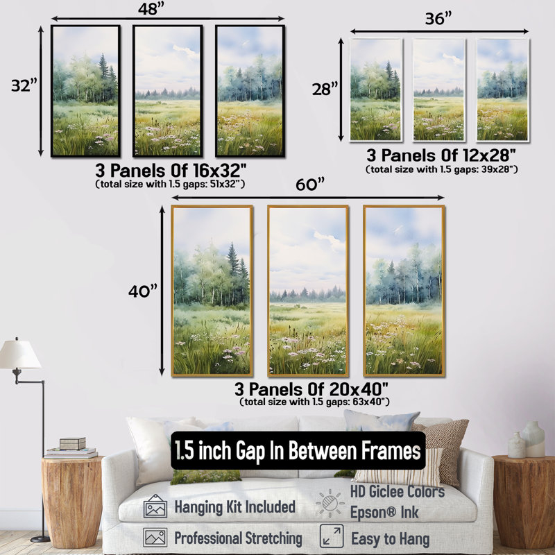 Ensemble de décorations murales Meadow, H 28 po x l 36 po x P 1 po, Cadre flottant blanc