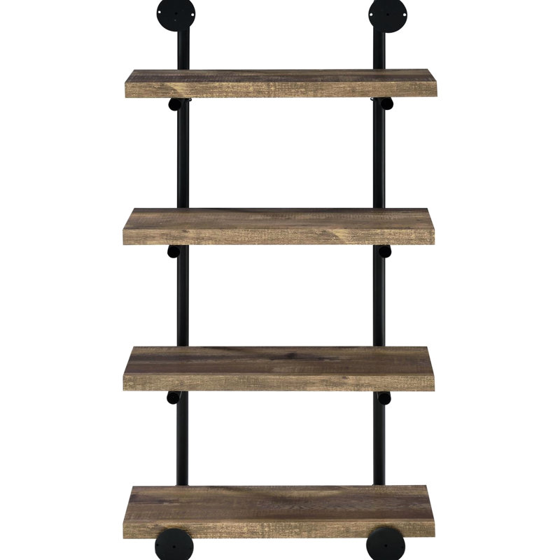 4 tablettes murales en noir et brun rustique pour bureau, aspect élégant