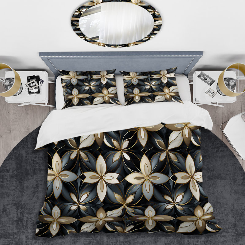 Ensemble de housse de couette Black And Gold Marble Mosaic Flowers Dimensions