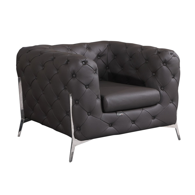 Chaise en cuir grainé Ehrika, Cuir véritable brun