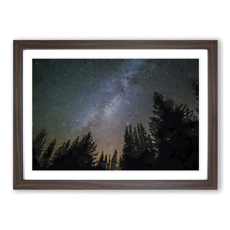 The Milky Way Above a Forest in Abstract - Picture Frame Graphic Art Print on MDF, 62cm H x 87cm W x 2cm D, Walnut Framed