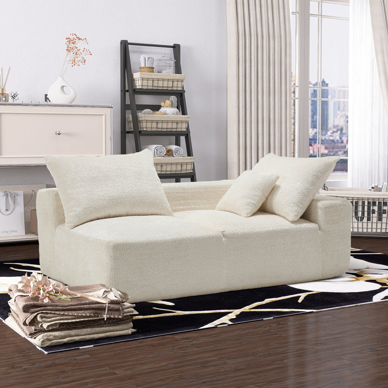 Chaise Lounge All Foam 2-seater Couch With Pillows, Beige