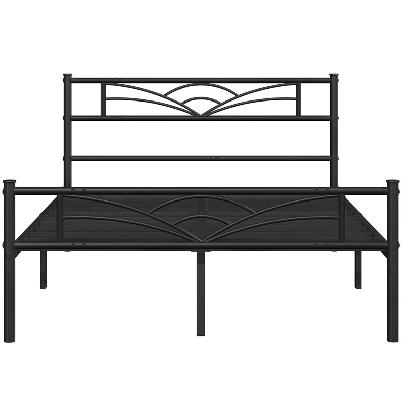 88.5cm Height Metal Bed Frame with Cloud-inspired Design Headboard, Black, Kingsize (5')