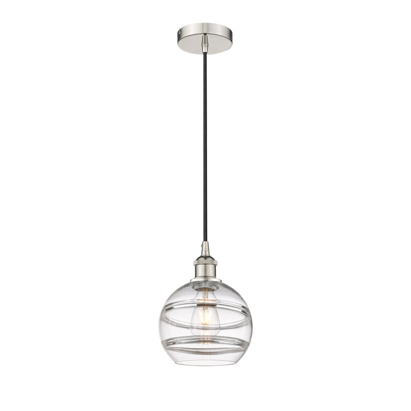 Luminaire suspendu 1 lumière Edison Bienes-616-G556, H 9,88 po x l 8 po x P 8 po, Transparent, Nickel poli