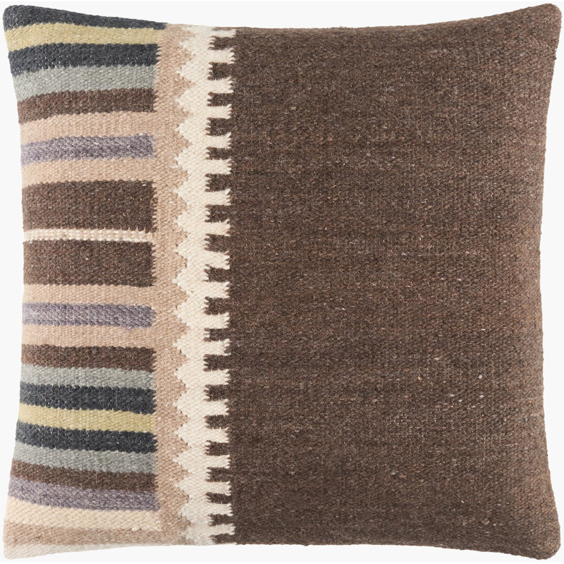 Blanche Accent Pillow Cover, 22"H x 22"W, Brown Striped