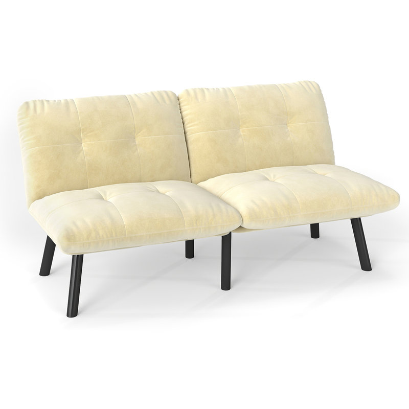 Canapé-lit pliant convertible crème moderne en velours 2 places avec dossier réglable, capacité de 800 lb, Crème