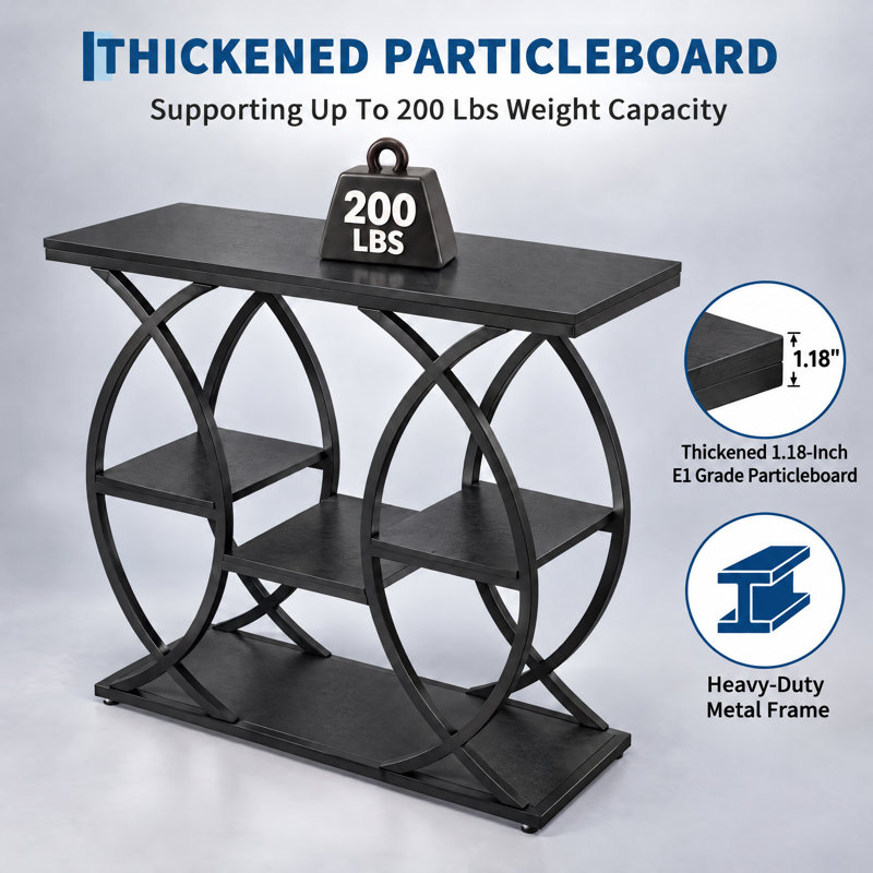 Console étroite à 4 niveaux avec tablette de rangement, table d'appoint pour entrée, brun clair, Noir
