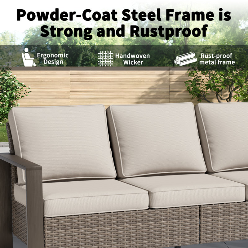Creal 75.2'' Wide Reversible Wicker Patio Sofa with Cushions, Beige