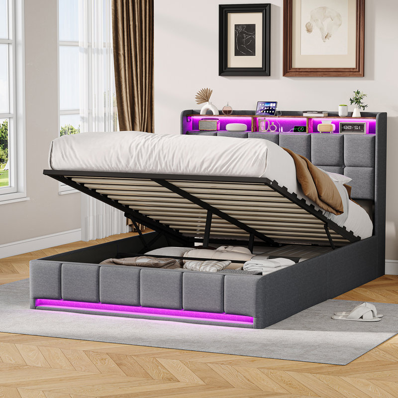 Upholstered Ottoman Storage Bed, European Double (140 x 200 cm), Grey