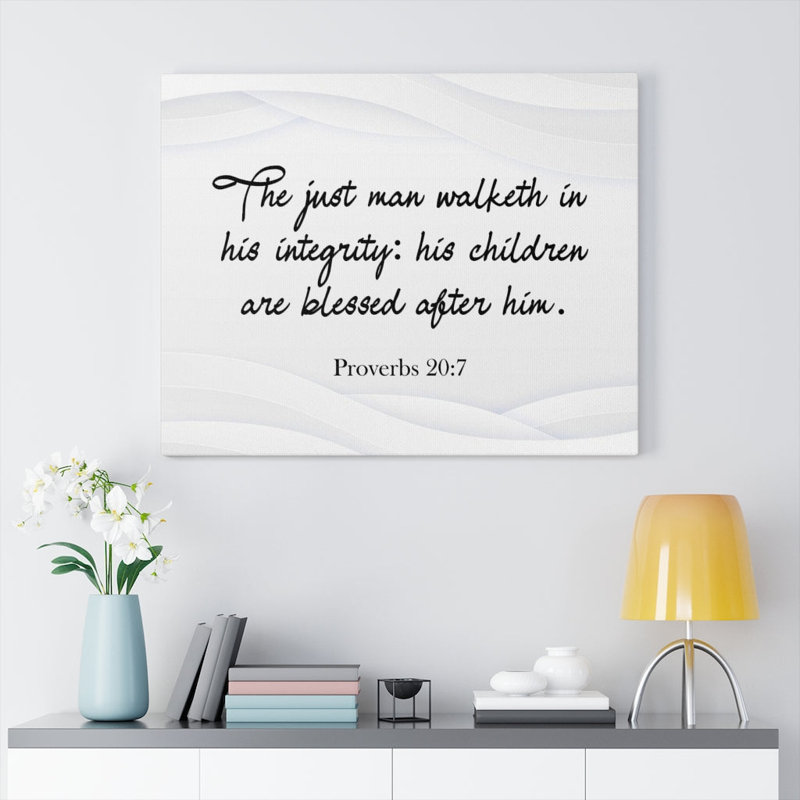 Père, Proverbes 20: 7, art mural chrétien, verset biblique, prêt à être accroché, H 18 po x l 24 po x P 1,25 po