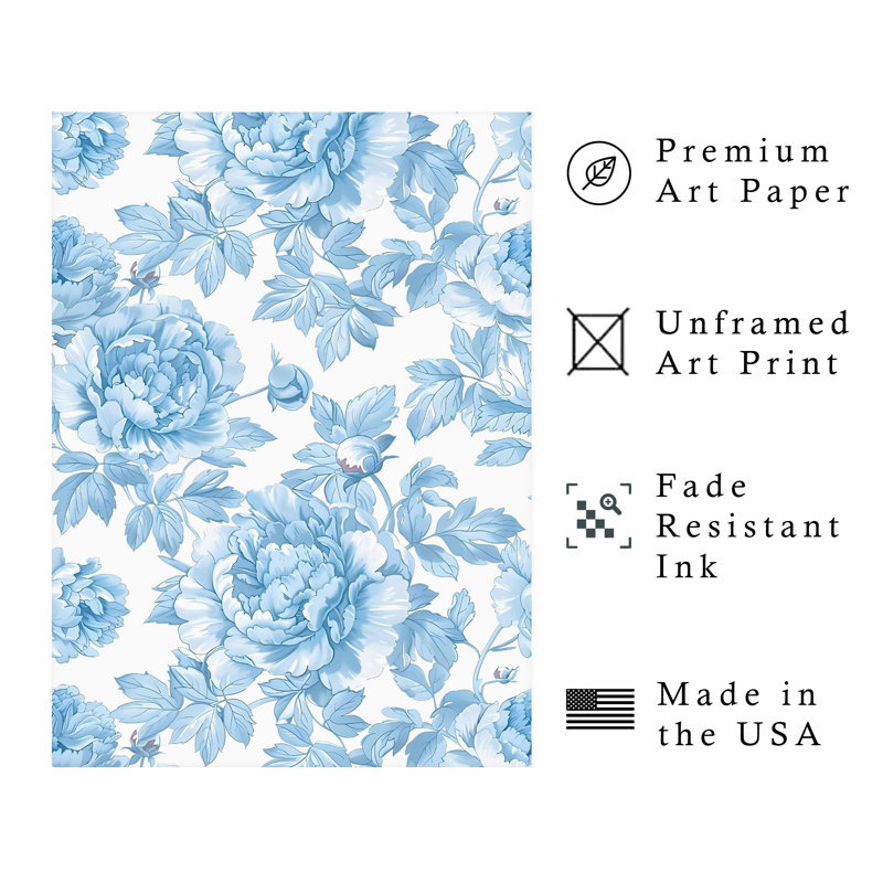 Motif floral de fleurs bleues IV, H 16 po x l 12 po