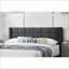 Structure de lit plateforme en lin brossé pour grand lit avec tête de lit capitonnée - Chambre principale moderne gris anthracite