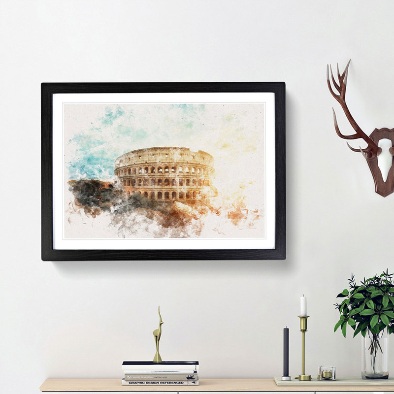 The Colisium in Rome Italy - Picture Frame Painting Print, Black Framed, 36cm H x 48cm W x 2cm D
