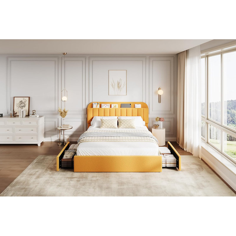 Cadre de lit plateforme, cadre de lit pour enfant avec tête de lit avec rangement, 2 tiroirs roulants, cadre de lit silencieux, aucun sommier nécessaire