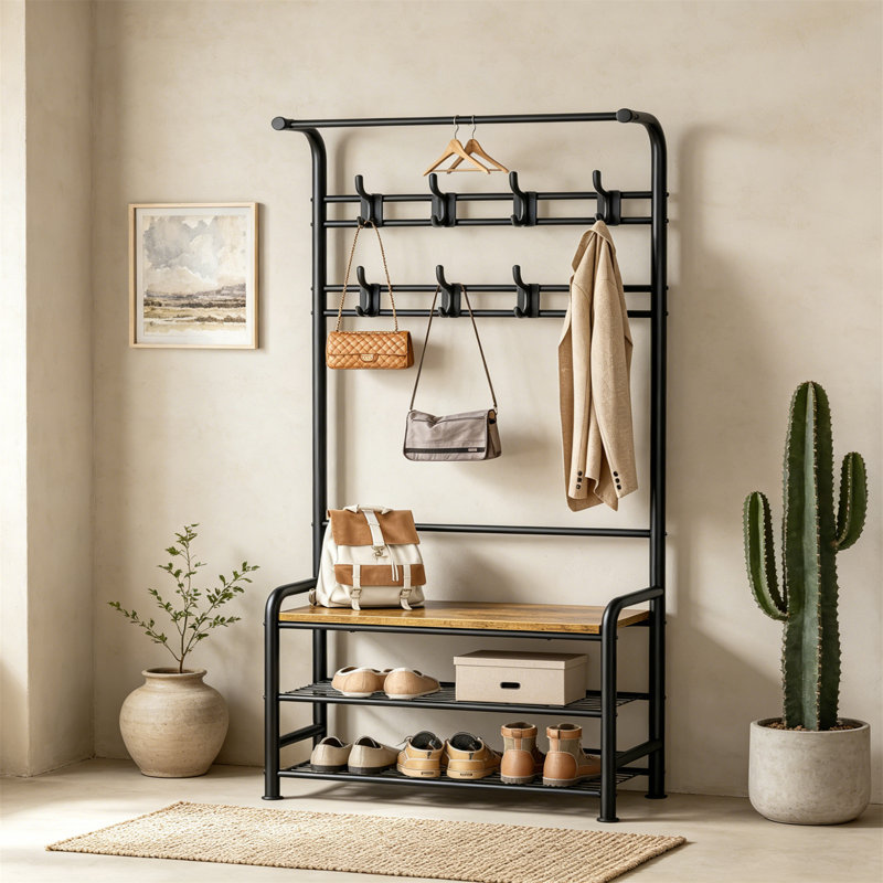 Metal 8 - Hook Coat Rack, Natural/Black
