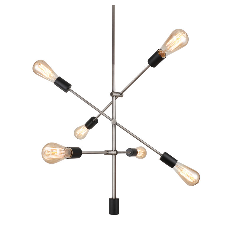 Lustree linéaire 6 lumières spoutnik modern Methuen, Nickel antique / noir