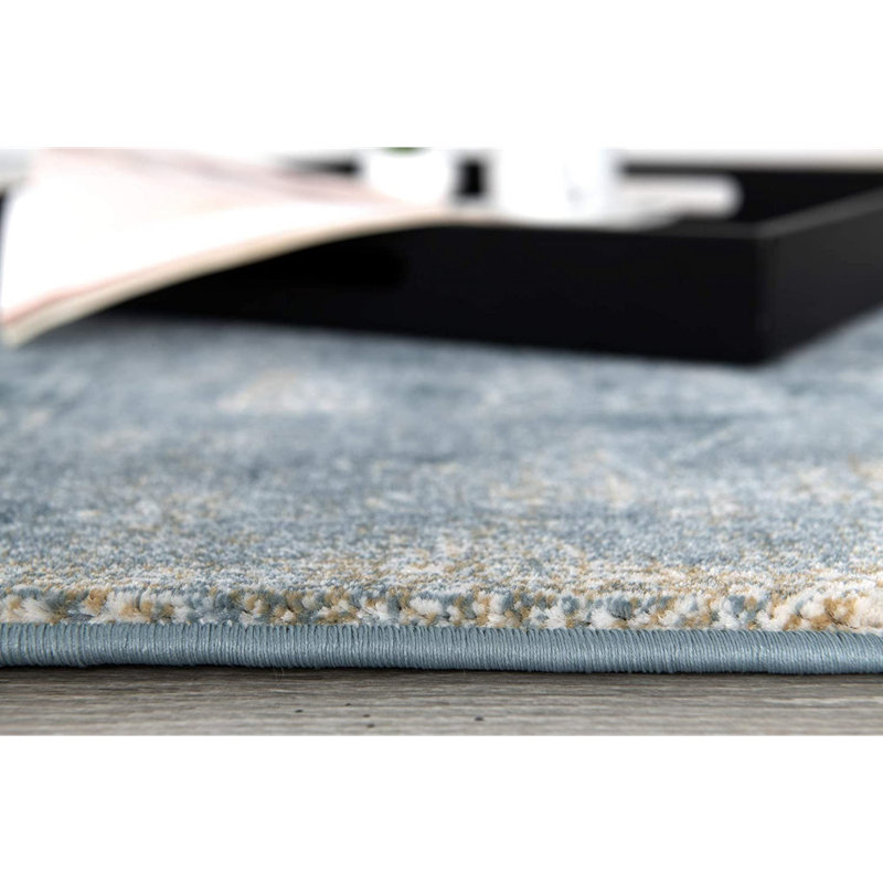 Tapis crème et bleu, Tapis de couloir 2 pi x 20 pi