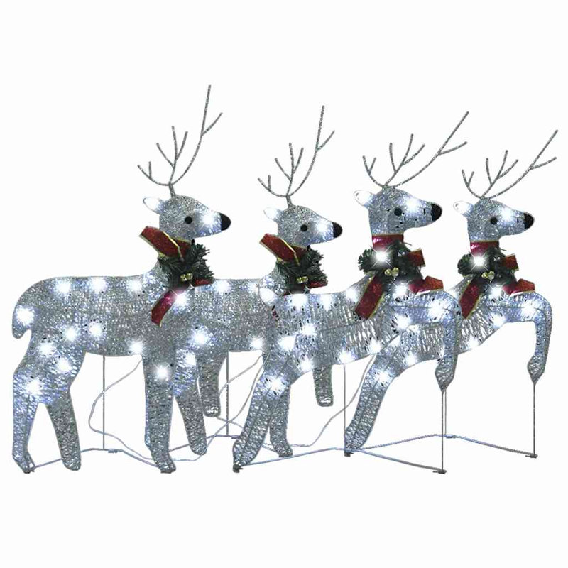 Décoration de Noël renne de Noël avec lumières DEL, Silver, 4