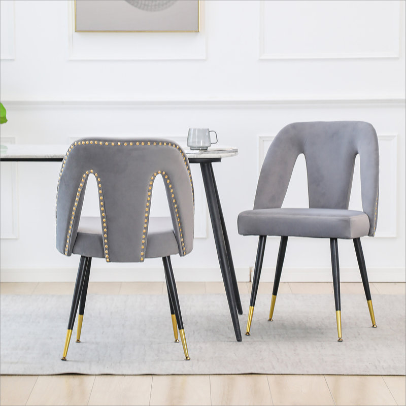 Ensemble de 2 pièces, chaise de salle à manger rembourrée en velours gris avec têtes de clou