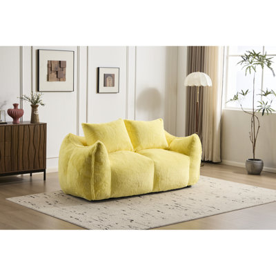 Giant, Bean Bag Couch, Yellow, Ultra Soft Fluffy, Lounge Chair, Bedroom, No Assembly Required, High - Density Foam, Two Seats, Pillows Yellow Oversized For Adults, Fluffy With Large And Quality Faux