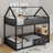 Metal Twin Over Twin House Bunk Bed With Door And Fence-1221232739