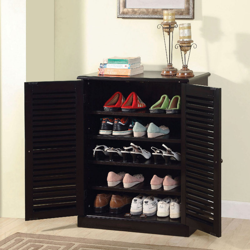 Armoire à chaussures avec 5 tablettes et portes persiennes, espresso