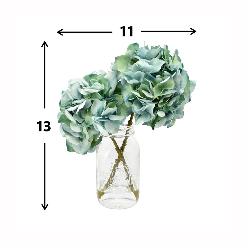 Hydrangea Florals In Mason Jar, Light Green