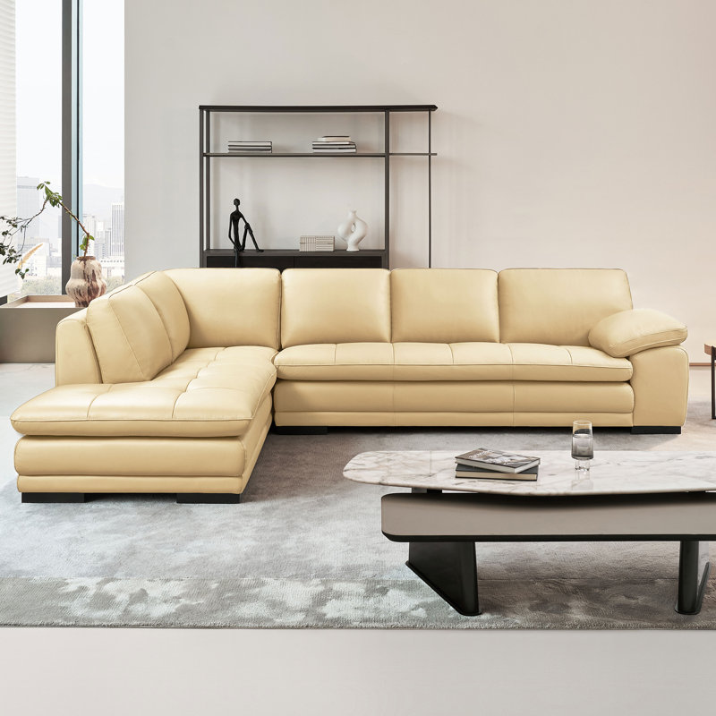 124" Wide Leather Match Sofa & Chaise, Left Hand Facing, Sand Leather Match